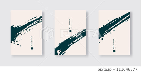 Blue ink brush stroke on color background. Japanese style. Blue ink brush stroke on color background. Japanese style. 111646577