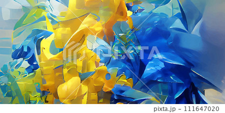 Abstract background modern futuristic graphic. Yellow, Blue chaotic background. 111647020