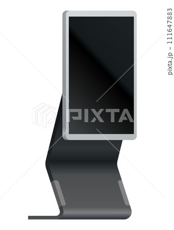 Self order kiosk. Interactive board with touchscreen display mockup. Sensor information kiosk or freestanding payment terminal isolated on white background 111647883