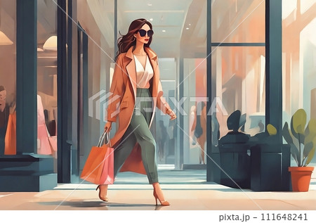 Fashionable woman with bags in her hands is shopping 111648241