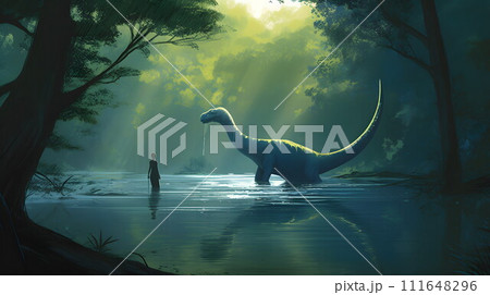 モケレ・ムベンベ：アフリカ・コンゴ川流域のUMA No.004　AI生成画像 111648296