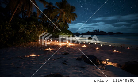 夜の熱帯島ビーチの魅惑の芸術 No.026　AI生成画像 111648880