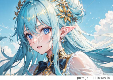 青空 シースルーブラウスを着たエルフの少女 青空 シースルーブラウスを着たエルフの少女 111648910