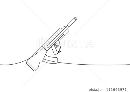 Modern assault rifle one line continuous...のイラスト素材 [111648971] - PIXTA