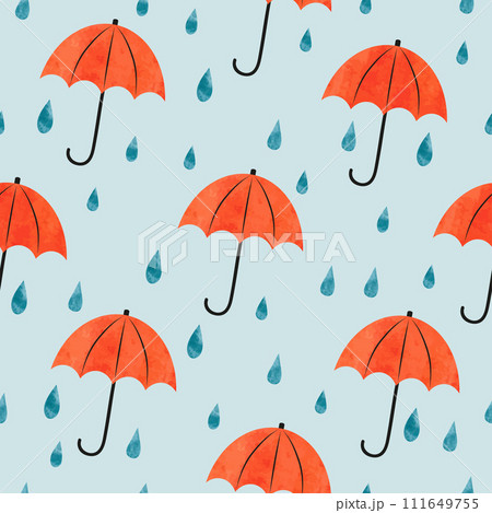 Seamless umbrellas and rain drops pattern. Watercolor Autumn background 111649755