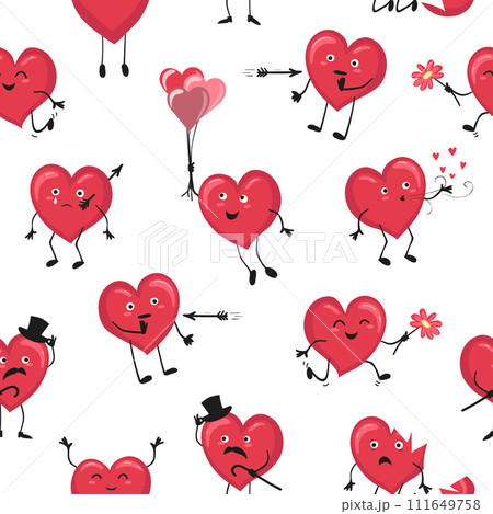 Valentine pattern with cute cartoon hearts. Seamless love background Valentine pattern with cute cartoon hearts. Seamless love background 111649758