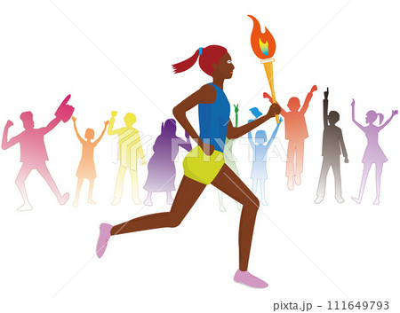 トーチを持って走る女性ランナー。 トーチを持って走る女性ランナー。 111649793