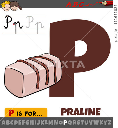 letter P from alphabet with cartoon praline sweet food 111651023