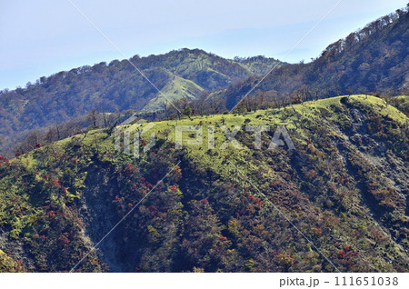 紅葉の丹沢山地　蛭ヶ岳山頂より望む日本百名山の丹沢山 111651038