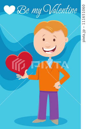 funny cartoon boy with heart Valentines Day card 111651060