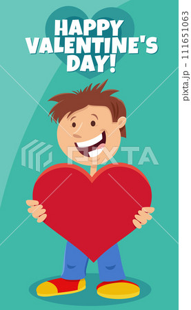 funny cartoon boy with heart Valentines Day card 111651063