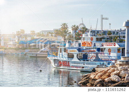 Harbor and coast of Ayia Napa resort with many modern hotels and restaurants 111651262