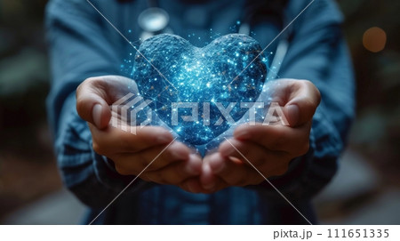 AI-generated content. Abstract Heart Shape in Doctor's Hands. Medical and Self Care Concept. Preventin and Protection AI-generated content. Abstract Heart Shape in Doctor's Hands. Medical and Self Care Concept. Preventin and Protection 111651335