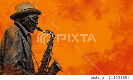 AI-generated content. Silhouette with African American saxophonist 111651893