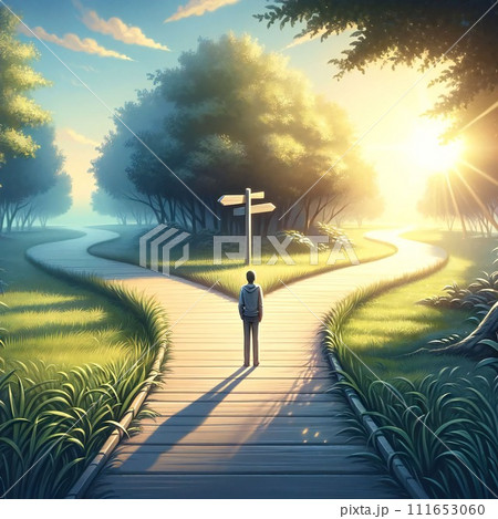分かれ道で迷う男 111653060