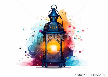 Colorful Ramadan Lantern Illustration on white 111653495
