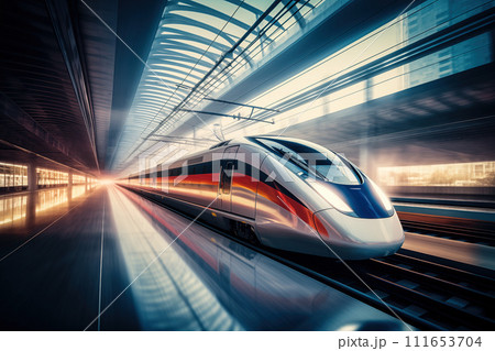 Modern high speed train in futuristic train station 111653704