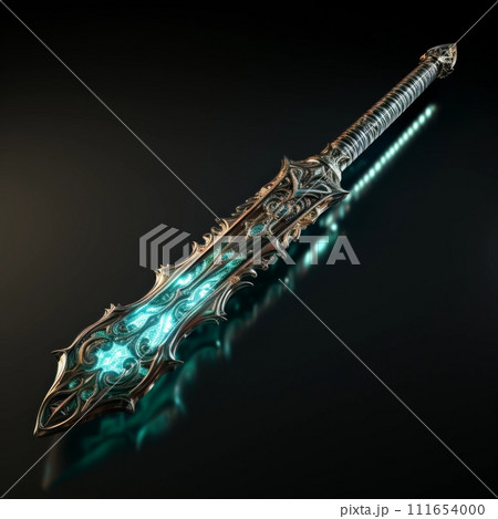 AI-generated content. Magical Sword 3D Illustration. Mystical Graphic Asset isolated. 111654000