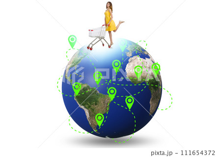 Concept of global shopping with globe and shopper 111654372