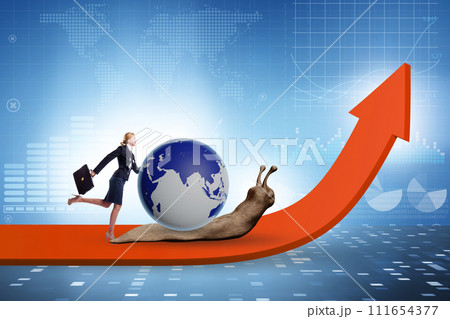 Businesswoman in slow business global business concept 111654377