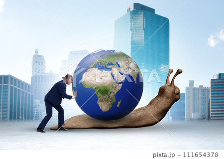 Businessman in slow business global business concept 111654378