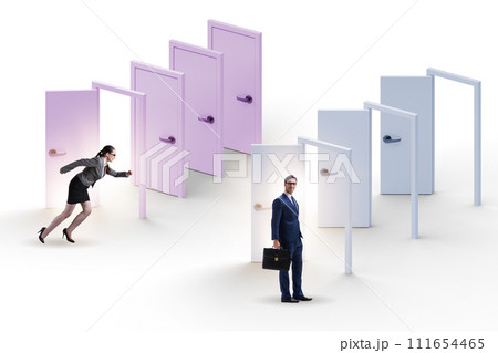 Business people and many doors of opportunities Business people and many doors of opportunities 111654465