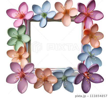 桜の花モチーフのカラフルな枠フレーム|著作権問題クリアadobeAI生成画像を加工編集 桜の花モチーフのカラフルな枠フレーム|著作権問題クリアadobeAI生成画像を加工編集 111654857