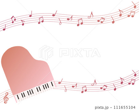 ピンクのグランドピアノと楽譜のフレーム 111655104