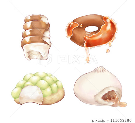 手描きデジタルかじりかけのパンとおやつセット 111655296