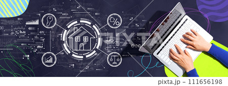 Real estate theme with person using a laptop Real estate theme with person using a laptop 111656198