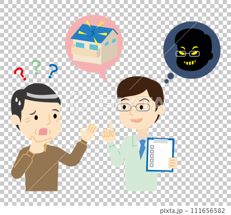 一名男子與裝修騙子交談 111656582