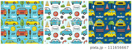 Car Toys Seamless Pattern Design with Boys and Girls Children Toy Equipment in Cartoon Illustration Car Toys Seamless Pattern Design with Boys and Girls Children Toy Equipment in Cartoon Illustration 111656667