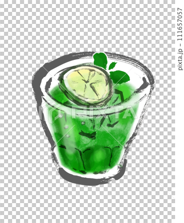 Hand-drawn illustration of a French mint-flavored drink [Diabolo Mantarou] 111657057