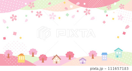 桜が飛ぶカラフルな春のイベント用背景 111657183