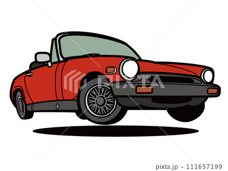 ヒストリックオープンカー　赤色　ジャンプ　自動車イラスト 111657199