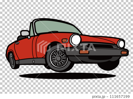 ヒストリックオープンカー　赤色　ジャンプ　自動車イラスト 111657199