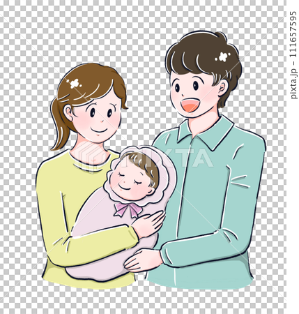 Mother holding a newborn, young family, shrine visit 111657595