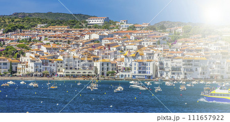 Famous village of Cadaques in sunny day on sunlight. Costa Brava. 111657922