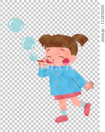Girls playing with soap bubbles 111658202