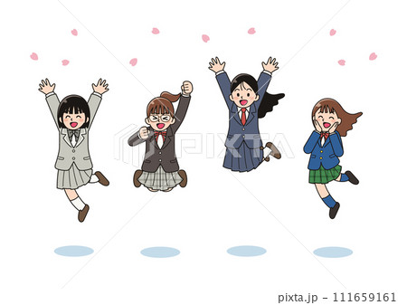 ジャンプする学生 4人 女の子 ジャンプする学生 4人 女の子 111659161