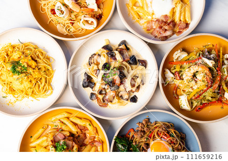 fettuccine truffle mushroom on plate fettuccine truffle mushroom on plate 111659216