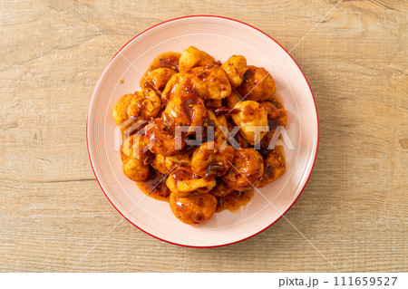 fried meatballs with spicy dipping sauce fried meatballs with spicy dipping sauce 111659527