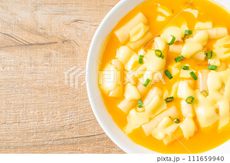 tteokbokki with cheese or Korean rice cake with cheese tteokbokki with cheese or Korean rice cake with cheese 111659940