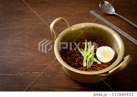 Korean Instant Noodle with Black Bean Sauce (Jajangmyeon or JJajangmyeon) Korean Instant Noodle with Black Bean Sauce (Jajangmyeon or JJajangmyeon) 111660452