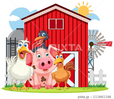 Barnyard Friends in Cheerful Gathering 111661186