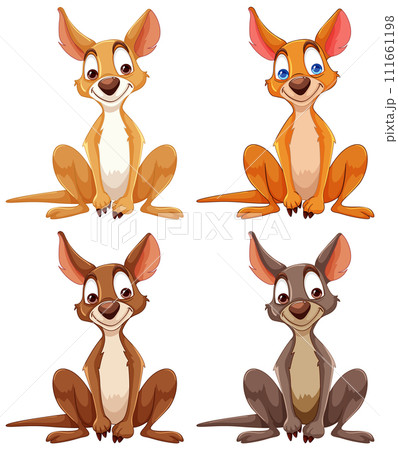 Colorful Cartoon Dogs Sitting Happily Colorful Cartoon Dogs Sitting Happily 111661198