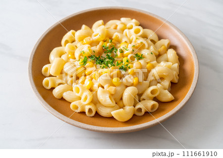 macaroni creamy corn cheese on plate macaroni creamy corn cheese on plate 111661910