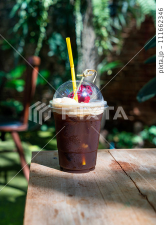lychees americano coffee in takeaway glass lychees americano coffee in takeaway glass 111662346