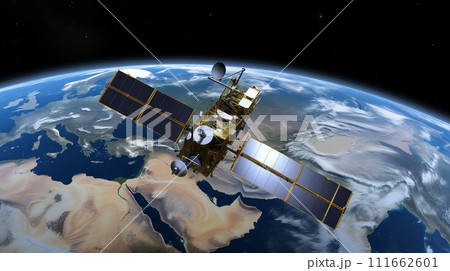 地球の周りを回る人工衛星 111662601