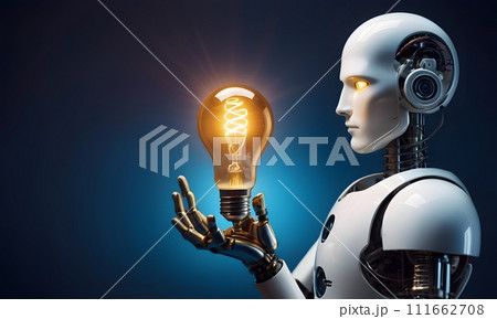 AI-generated content. Innovative Robot Holding a Glowing Bulb AI Generated AI-generated content. Innovative Robot Holding a Glowing Bulb AI Generated 111662708